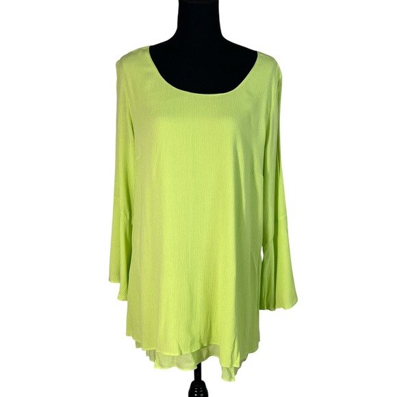Soft‎ Surroundings Lettuce Green Tunic Top Long Sleeve Gauze L - Picture 1 of 6